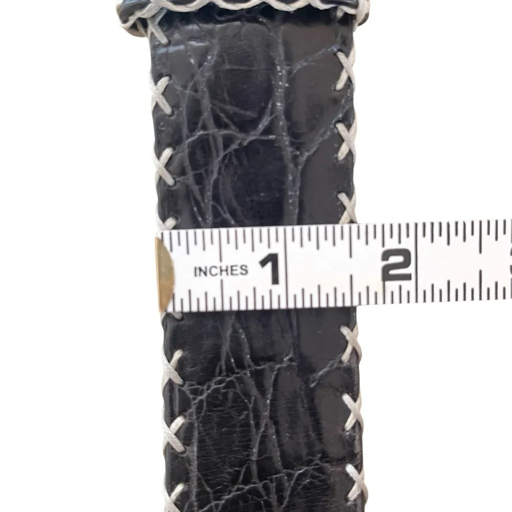 Italian Leather Black Croc Embossed Wide Waist Oversized Belt Maximalist Size S